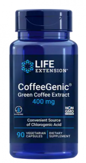 Life Extension CoffeeGenic®, extrakt ze zelené kávy, 400 mg, 90 rostlinných kapslí  Expirace: 3/2023