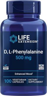 Life Extension, D, L-Phenylalanine, zlepšení nálady, 500 mg, 100 vegan kapslí  Výživový doplnok