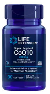 Life Extension Super Ubiquinol CoQ10 with Enhanced Mitochondrial Support, koenzym Q10, 200 mg, 30 kapslí  Podpora srdca, zdaví mitochondrií a…