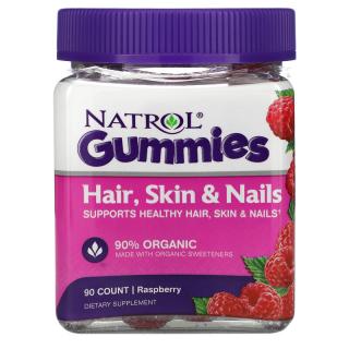 Natrol Hair, Skin & Nails (Zdravé vlasy, pokožka, nechty), Malina, 90 žuvacích cukríkov