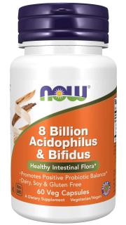 NOW 8 Billion Acidophilus & Bifidus - probiotiká, 60 rastlinných kapsúl