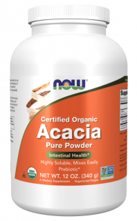 NOW Acacia Pure Powder, Akácie, prebiotikum, prášok, BIO, 340 g