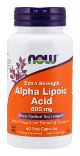 NOW Alpha Lipoic Acid (Kyselina Alfa Lipoová) with Grape Seed Extract & Bioperine, 600  mg, 60 rastlinných kapsúl