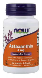 NOW Astaxanthin, Prírodný Astaxantín, 4 mg, 60 vegetariánských kapsúl