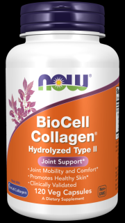 NOW Biocell collgen hydrolyzed (hydrolyzovaný kolagén) II.typ, 120 rastlinných kapsúl
