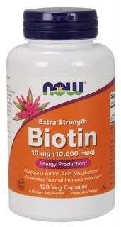 NOW Biotin, 10 mg Extra Strength, 120 rastlinných kapsúl