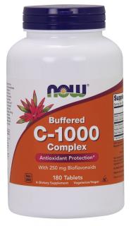 NOW Buffered Vitamin C-1000 Komplex s 250mg bioflavonoidov, PH neutrálny Vitamín C, 180 tabliet