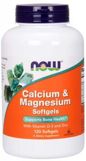 NOW Calcium & Magnesium, with Vitamin D-3 and Zinc, Vápnik + Horčík + Vitamín D3 a Zinok, 120 softgelových kapsúl