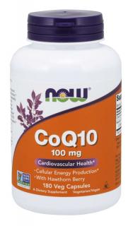 NOW CoQ10 (koenzým Q10) + Hloh, 100 mg, 180 rastlinných kapsúl