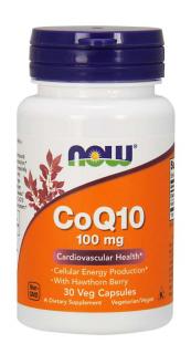 NOW CoQ10 (koenzým Q10) + Hloh, 100 mg, 30 rastlinných kapsúl