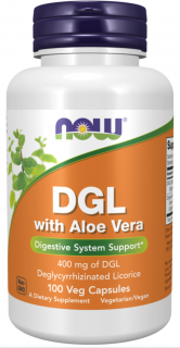 NOW DGL with Aloe Vera, deglycyrrhizinovaná lékořice (extrakt) s aloe vera, 100 rostlinných kapslí  Výživový doplnok