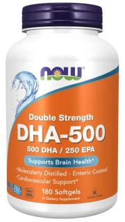 NOW DHA-500, 500 DHA/250 EPA, Omega 3, 180 softgélových kapsúl
