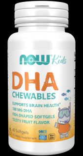 NOW DHA Kids Chewable (Omega-3 pre deti), 100 mg, 60 žuvacích kapsúl