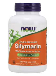NOW Double Strength Silymarin milk thistle extract (extrakt z pestreca s artičokou a púpavou), 300 mg, 200 rastlinných kapsúl