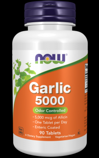 NOW Garlic 5000 mcg alicinu, česnekový olej bez zápachu, 90 enterosolventních tablet