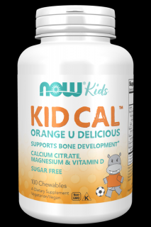 NOW Kid Cal, Orange, Vápnik, Horčík, Vitamín D pre deti, 100 žuvacích pastiliek
