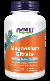 NOW Magnesium Citrate (hořčík citrát), 400 mg, 120 rostlinných kapslí