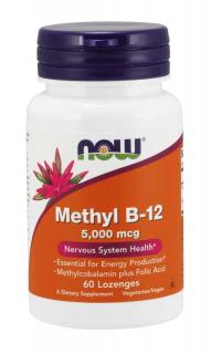 NOW Methyl B12 with Folic Acid (Vitamín B12 + Kyselina Listová v aktívnych formách), 5000 mcg, 60 pastiliek