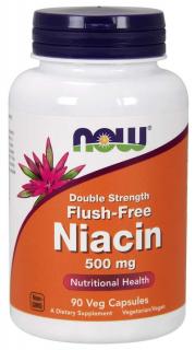 NOW Niacin Flush-free, 500 mg (Double Strength), 90 rastlinných kapsúl