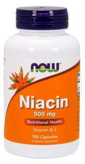 NOW Niacin (Vitamín B3), 500 mg, 100 kapsúl