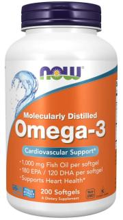 NOW Omega-3, molekulárne destilované, 200 softgélových kapsúl