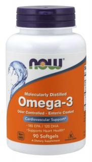 NOW Omega-3, molekulárne destilované a enterosolventné kapsule, 90 softgélových kapsúl