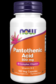 NOW Panthoteic Acid B5 (kyselina pantothenová), 500 mg, 100 rostlinných kapslí
