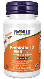 NOW Probiotic-10, probiotiká, 100 miliárd CFU, 10 kmeňov, 30 rastlinných kapsúl