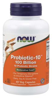 NOW Probiotic-10, probiotiká, 100 miliárd CFU, 10 kmeňov, 60 rastlinných kapsúl