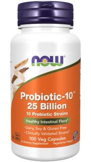NOW Probiotic-10, probiotiká, 25 miliárd CFU, 10 kmeňov, 100 rastlinných kapsúl