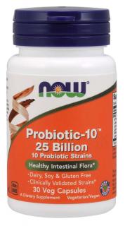 NOW Probiotic-10, probiotiká, 25 miliárd CFU, 10 kmeňov, 30 rastlinných kapsúl