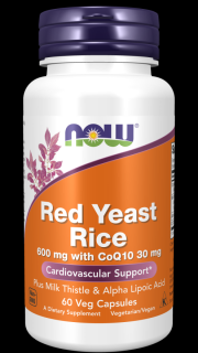 NOW Red Yeast Rice & CoQ1O, Červená kvasnicová rýže s CoQ10, 600 mg, 60 rostlinných kapslí  Výživový doplnok