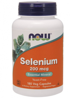 NOW Selenium, 200 µg, 180 rastlinných kapsúl