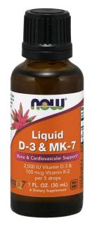 NOW Tekutý vitamín D3 & vitamín K2 MK-7, 500 IU & 20 ug v 1 kvapke, 30 ml