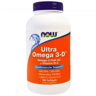 NOW Ultra omega-3 s vitamínom D, 300 DHA / 600 EPA, 180 softgel kapsúl