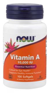 NOW Vitamín A, 10000 IU, 100 softgélových kapsúl