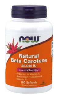 NOW Vitamín A, Prírodný betakarotén, 25000 IU, 180 softgel kapsúl