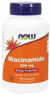 NOW Vitamín B3 Nikotinamid (niacinamid), 500 mg, 100 kapsúl