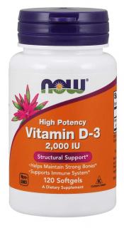 NOW Vitamín D3, 2000 IU, 120 softgel kapsúl