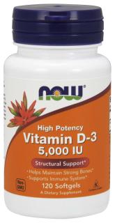NOW Vitamín D3, 5000 IU, 120 softgel kapsúl