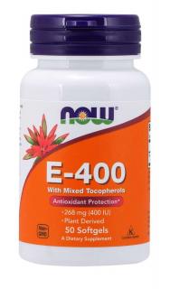 NOW Vitamín E 400 IU s tokoferolmi, 50 softgélových kapsúl