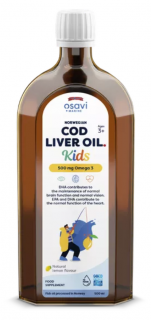 Osavi Norwegian Cod Liver Oil Kids, Omega 3 Norský olej z tresčích jater, pro děti, citrón, 500 mg, 500 ml  doplnok stravy