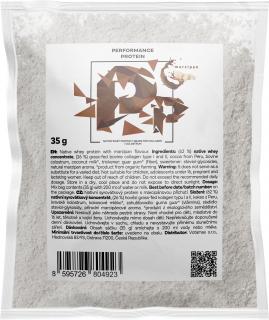 Performance Protein, natívny srvátkový proteín, marcipán, 30 g  Natívny srvátkový proteín s kolostrom a grass-fed kolagénom, doplnok stravy