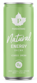 Puhdistamo Natural Energy Drink Green Apple, Energetický drink, Zelené jablko, 330 ml