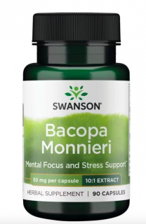 Swanson Bacopa Monnieri extract, Bakopa drobnolistá extrakt 10:1, 50 mg, 90 kapslí