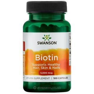 Swanson Biotin, 5000 mcg, 100 kapsúl