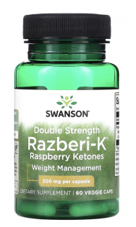 Swanson Double Strength Razberi-K, Malinové ketony, 200 mg, 60 rostlinných kapslí  Výživový doplnok