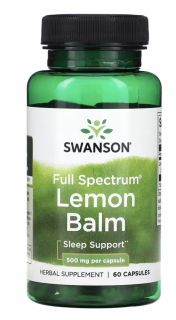 Swanson Full Spectrum Lemon Balm, meduňka lékařská, 500 mg, 60 kapslí  Výživový doplnok