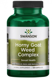 Swanson Horny Goat Weed Complex (Škornica extrakt s Kotvičníkom a Macou), 120 kapsúl