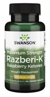 Swanson Maximum Strength Razberi-K, Malinové ketony, 500 mg, 60 rostlinných kapslí  Výživový doplnok